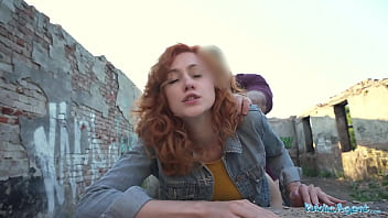 Sizzling Ginger Waitress Services A Hard Cock With Her Mouth Before Getting Pounded Doggystyle In A Public Outdoor Spot