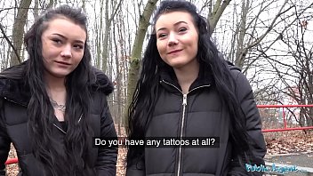 Double The Trouble: Twin Temptresses Lured Off The Street For A Public Fuck Fantasy