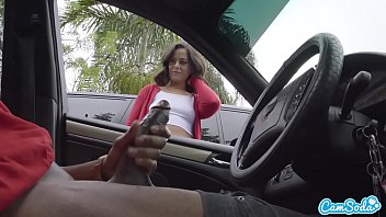Shy Little Slut Can’t Resist Stroking My Thick Black Cock In The Parking Lot After I Flash Her