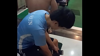 Sweaty And Stripped Bare, A Chinese Stud Flexes His Hard Body At The Phnom Penh Gym.