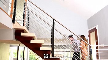 Stairway Seduction: Anastasia Black’s Tall Frame Trembles As Her Wet Pussy Gets Devoured