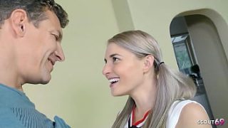Bendable Blonde Teen Cheerleader With Perky Tits Begs For Her Step-dad’s Hard Cock Before Getting Drenched In A Massive Facial Load