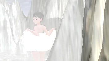 秘境の混浴温泉でタオル一枚もないアニメ女子レオが大胆に挑む