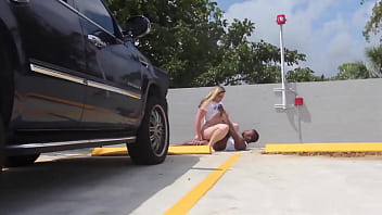 Busty Blonde Bombshell Rides Hard On The Hood Of Her Escalade In Broad Daylight.