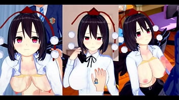 東方射命丸文の巨乳を揉みしだく3dcgエロアニメ！エロゲーでハメまくる快感