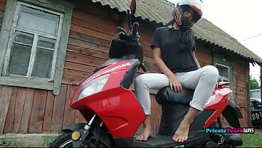 Riding Hard And Dripping Wet, This Russian Biker Babe Fingers Her Soaked Cunt Under The Open Sky.