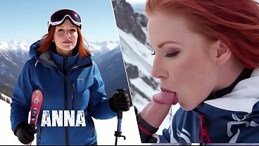 Anna’s Mouth Works Magic On The Slopes, Swallowing Him Whole As Skiers Schuss Past.