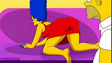 Naughty Milf Marge Simpson Gets Ravished On A Hot Pink Sofa While Homer Watches