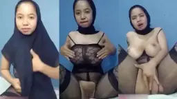 Lusi Bergairah Dengan Jilbab Hitam, Menggairahkan Diri Hingga Basah Dan Berdesah