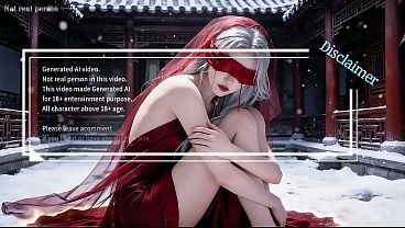 Snow-skinned Beauty In Crimson, Silver-haired And Seductive, Awaits Your Pleasure—unmissable Ai-generated Ecstasy.