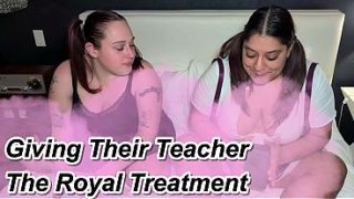 Slutty Students Give Their Teacher The Royal Treatment With A Double Blowjob And Rimjob