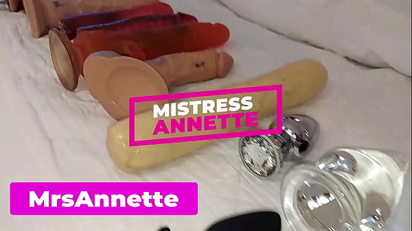 Mistress Breaks In Her New Toys By Deep Anal Fucking And Fisting Her Bottom Husband