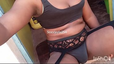 Sexyjayla254, The Hot African Trans Goddess, Stroking Her Thick Black Cock Out In The Open