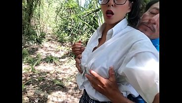 Old, Horny Stepdad Pounds His Thick-assed College Stepdaughter Deep In The Woods.
